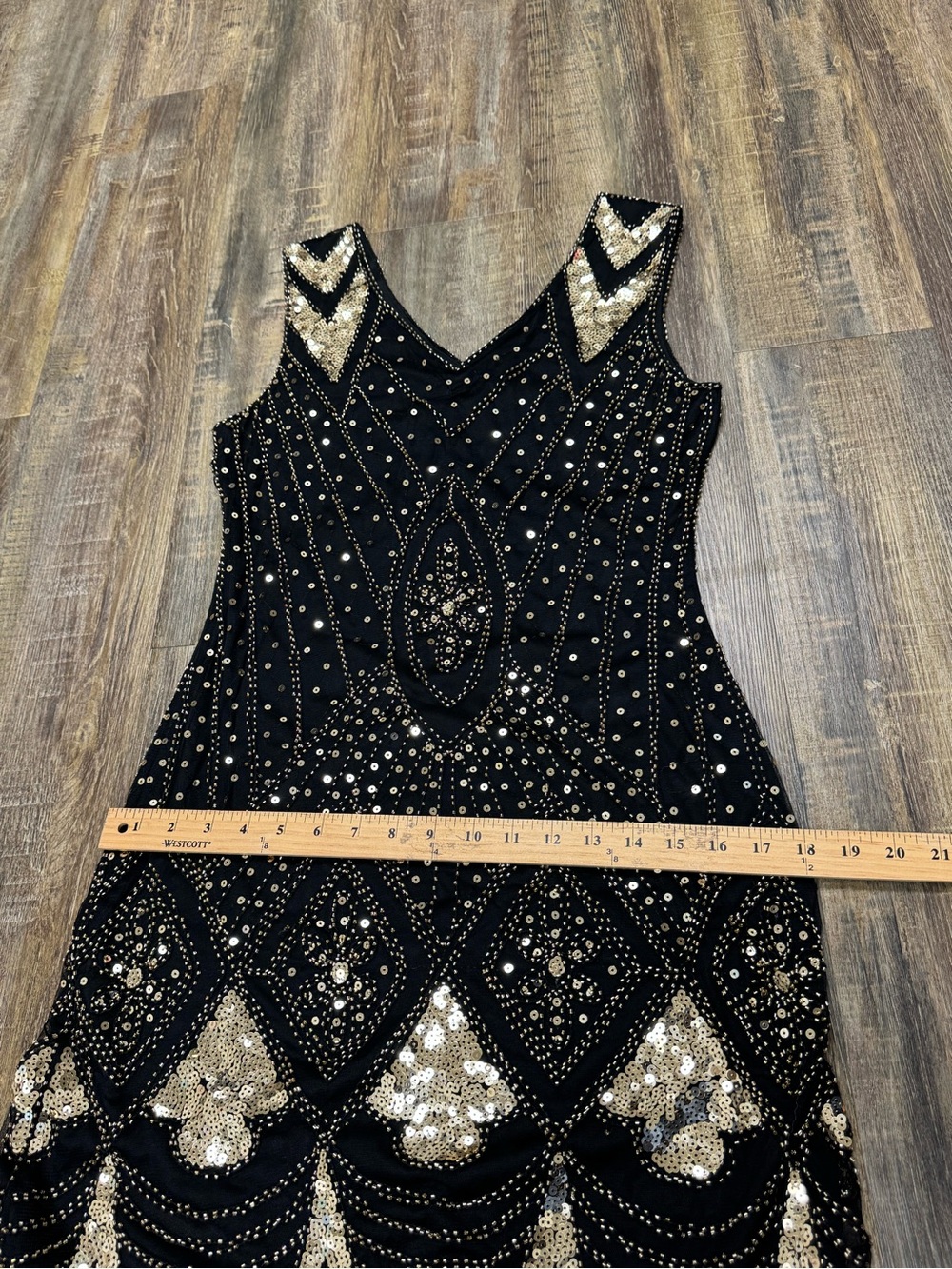 Black & Gold Beaded Fringe Evening Dress M - Picture 10 of 16